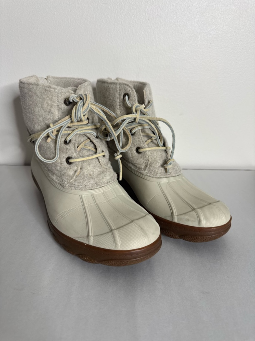 Sperry Women Quarter Wool Duck Boots Rain Boots Ivory Beige STS80396 Sz 8